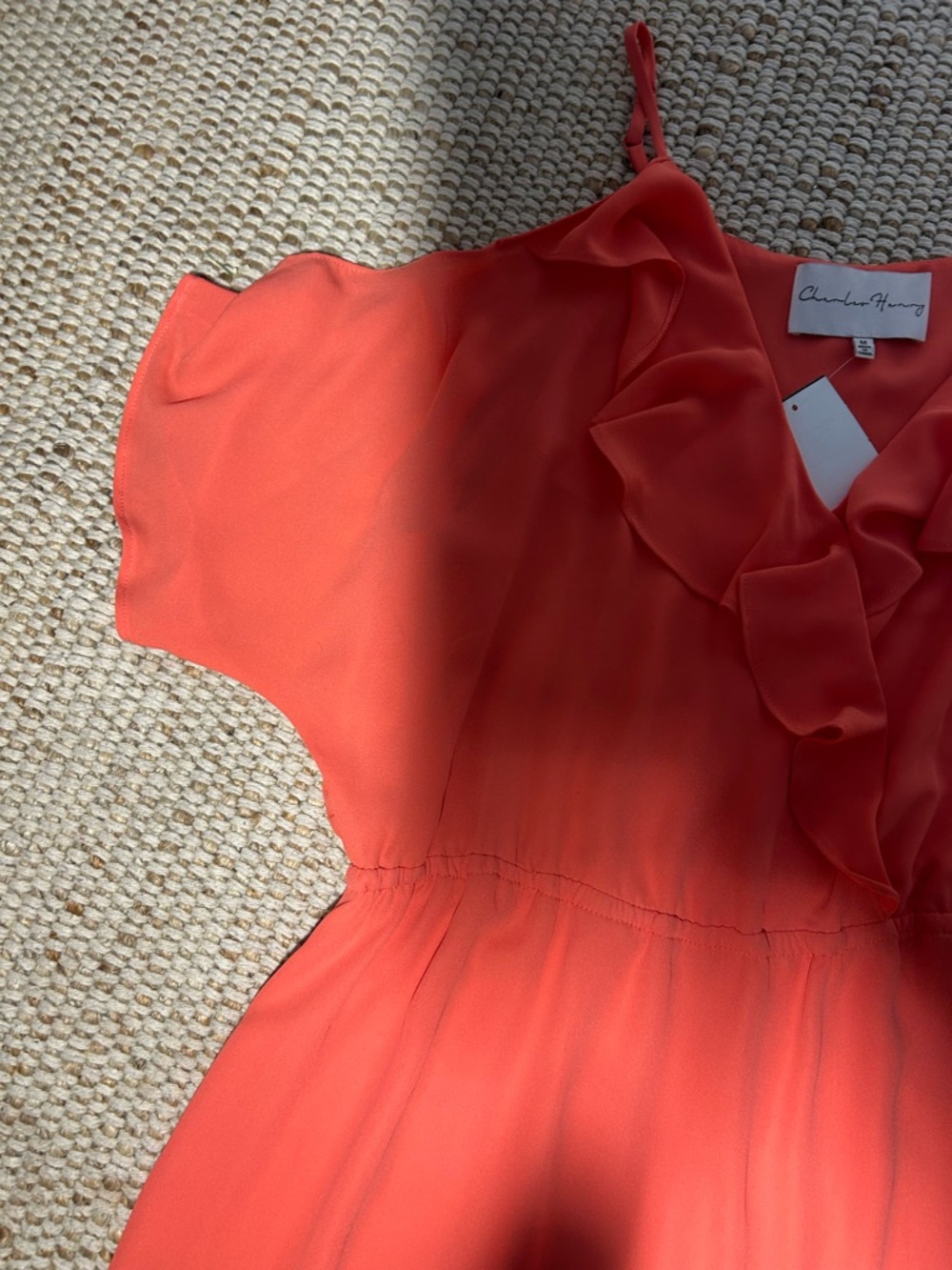 Coral Ruffle V-Neck Mini Dress - Picture 4 of 11
